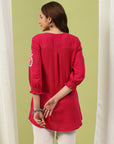 Cotton Above-Knee Tunic with Lucknowi Embroidery & Smocked Sleeves