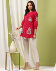Cotton Above-Knee Tunic with Lucknowi Embroidery & Smocked Sleeves