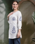 Solid Embroidered Above Knee Cotton Tunic for Women