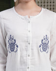 Solid Embroidered Above Knee Cotton Tunic for Women