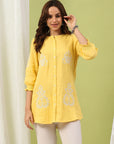 Solid Cotton Tunic with Lucknowi Embroidery