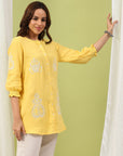 Solid Cotton Tunic with Lucknowi Embroidery