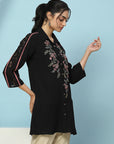 Solid A-Line Crepe Tunic with Thread Embroidery & Lace Detail