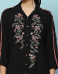 Solid A-Line Crepe Tunic with Thread Embroidery & Lace Detail