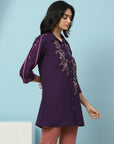 Solid A-Line Crepe Tunic with Thread Embroidery & Lace Detail