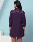 Solid A-Line Crepe Tunic with Thread Embroidery & Lace Detail