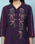Solid A-Line Crepe Tunic with Thread Embroidery & Lace Detail