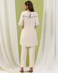 Viscose Rayon Flared Kurta Set with Ethnic Yoke Embroidery & Bishop Sleeves