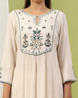 Viscose Rayon Flared Kurta Set with Ethnic Yoke Embroidery & Bishop Sleeves