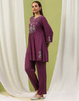 Solid Viscose Rayon A-Line Kurta Set with Ethnic Embroidery