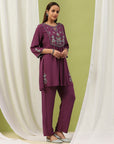 Solid Viscose Rayon A-Line Kurta Set with Ethnic Embroidery