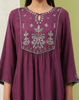 Solid Viscose Rayon A-Line Kurta Set with Ethnic Embroidery