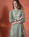 Green Cotton Co-ord with Embroidered Sleeves & Laced Palazzo