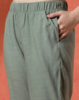 Green Cotton Co-ord with Embroidered Sleeves & Laced Palazzo