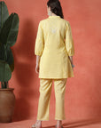 Yellow Cotton Co-ord with Embroidered Sleeves & Laced Palazzo