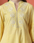 Yellow Cotton Co-ord with Embroidered Sleeves & Laced Palazzo