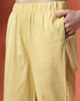 Yellow Cotton Co-ord with Embroidered Sleeves & Laced Palazzo