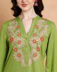 Solid Rayon Slub Kurta Set with Kashmiri Embroidery