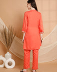 Solid Rayon Slub Kurta Set with Kashmiri Embroidery