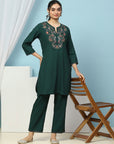 Embroidered Rayon Kurta Set with Stitch-Detailed Palazzo