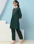 Embroidered Rayon Kurta Set with Stitch-Detailed Palazzo