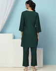Embroidered Rayon Kurta Set with Stitch-Detailed Palazzo