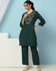 Embroidered Rayon Kurta Set with Stitch-Detailed Palazzo
