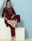 Solid Straight Viscose Rayon Kurta with Ethnic Embroidery & Palazzo