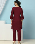 Solid Straight Viscose Rayon Kurta with Ethnic Embroidery & Palazzo