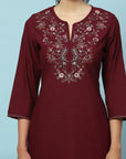 Solid Straight Viscose Rayon Kurta with Ethnic Embroidery & Palazzo