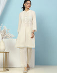 Solid Straight Cotton Kurta Set with Thread Embroidery & Schiffli Lace