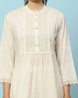 Solid Straight Cotton Kurta Set with Thread Embroidery & Schiffli Lace