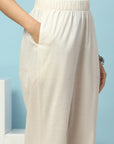 Solid Straight Cotton Kurta Set with Thread Embroidery & Schiffli Lace