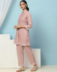 Solid Straight Cotton Kurta Set with Thread Embroidery & Schiffli Lace