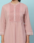 Solid Straight Cotton Kurta Set with Thread Embroidery & Schiffli Lace