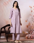 Solid Calf Length A-Line Kurta Set with Embroidery