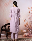 Solid Calf Length A-Line Kurta Set with Embroidery
