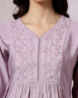 Solid Calf Length A-Line Kurta Set with Embroidery