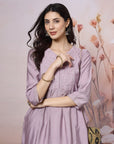 Solid Calf Length A-Line Kurta Set with Embroidery