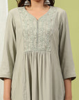 Silk Blend Flared Kurta Set with Tonal Embroidery & Sequin Lace Dupatta