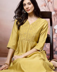 Silk Blend Flared Kurta Set with Tonal Embroidery & Sequin Lace Dupatta
