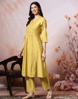Silk Blend Flared Kurta Set with Tonal Embroidery & Sequin Lace Dupatta
