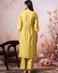 Silk Blend Flared Kurta Set with Tonal Embroidery & Sequin Lace Dupatta