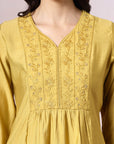 Silk Blend Flared Kurta Set with Tonal Embroidery & Sequin Lace Dupatta