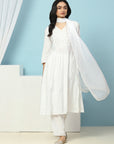 Solid Calf Length A-Line Kurta Set with Embroidery