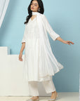 Solid Calf Length A-Line Kurta Set with Embroidery