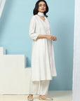 Solid Calf Length A-Line Kurta Set with Embroidery