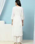 Solid Calf Length A-Line Kurta Set with Embroidery