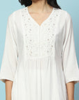 Solid Calf Length A-Line Kurta Set with Embroidery