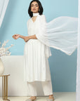 Solid Calf Length A-Line Kurta Set with Embroidery
